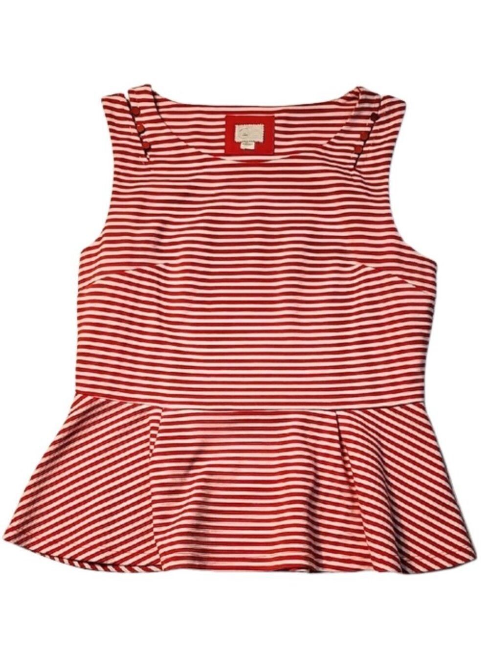 Anthropologie Red & White Stripe Peplum Tank Top L Nautical Retro Sleeveless